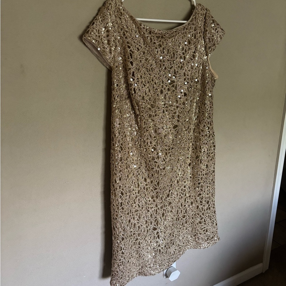 Adrianna Papell Gold Lace Midi Dress